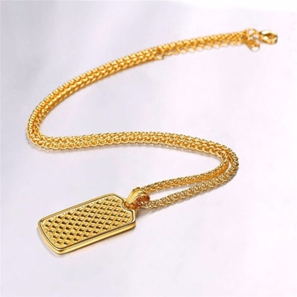 Mens "Cameron" 18K Gold Plated Dog Tag Necklace - Picture 4 of 4